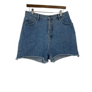 Vintage Route 66 Raw 90's Hem Denim Shorts Button Front High Waist Women 15/16